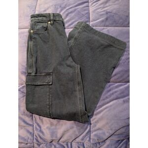 Good‎ American Indigo Wide Leg Cargo Jeans Women's Size 28